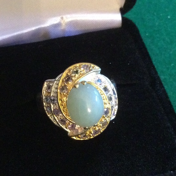 Elegant Genuine Aquamarine & Tanzanite Ring - Picture 3 of 10